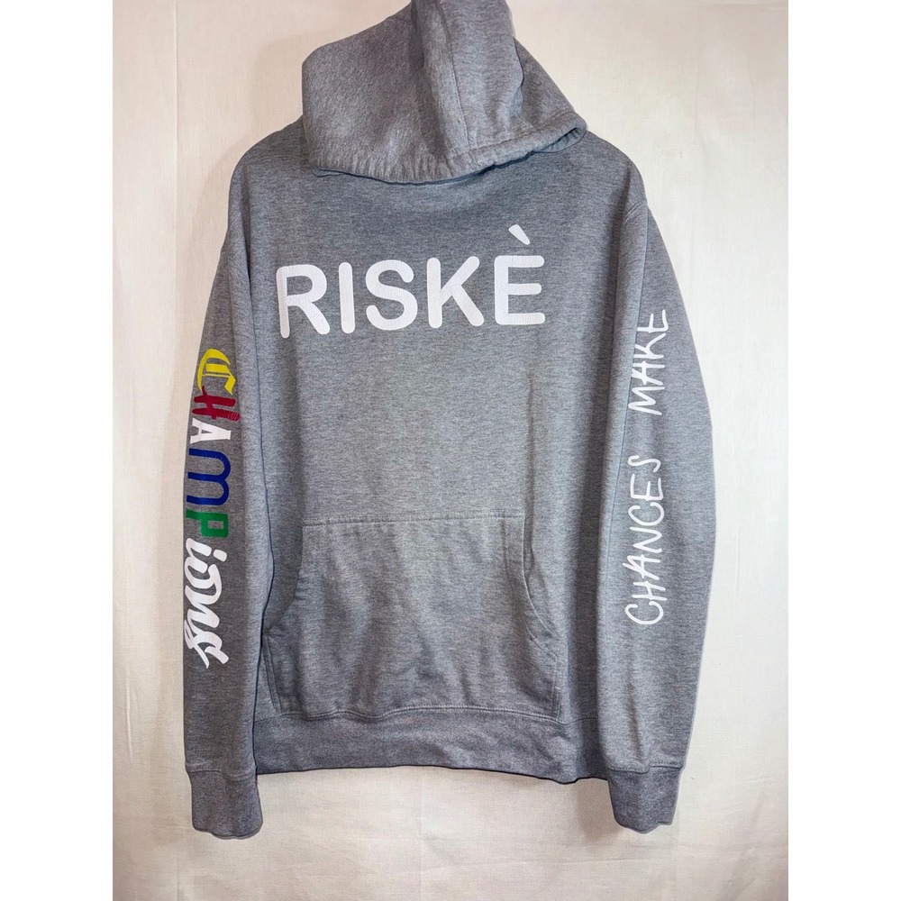 Riskè Chances Make Champions Hoodie Heather Gray Graphic Sweatshirt Unisex Large - Picture 3 of 6
